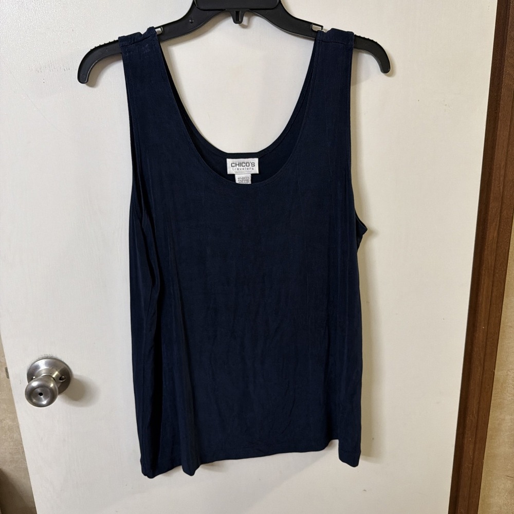 Chicos Travelers Dark Blue Sleeveless Top Sz 3